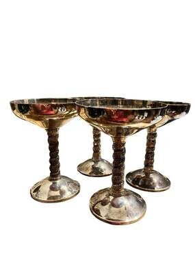 Vintage Edie Gigespana Silver Plated Champagne Coupes with Twisted Grapevine Ste
